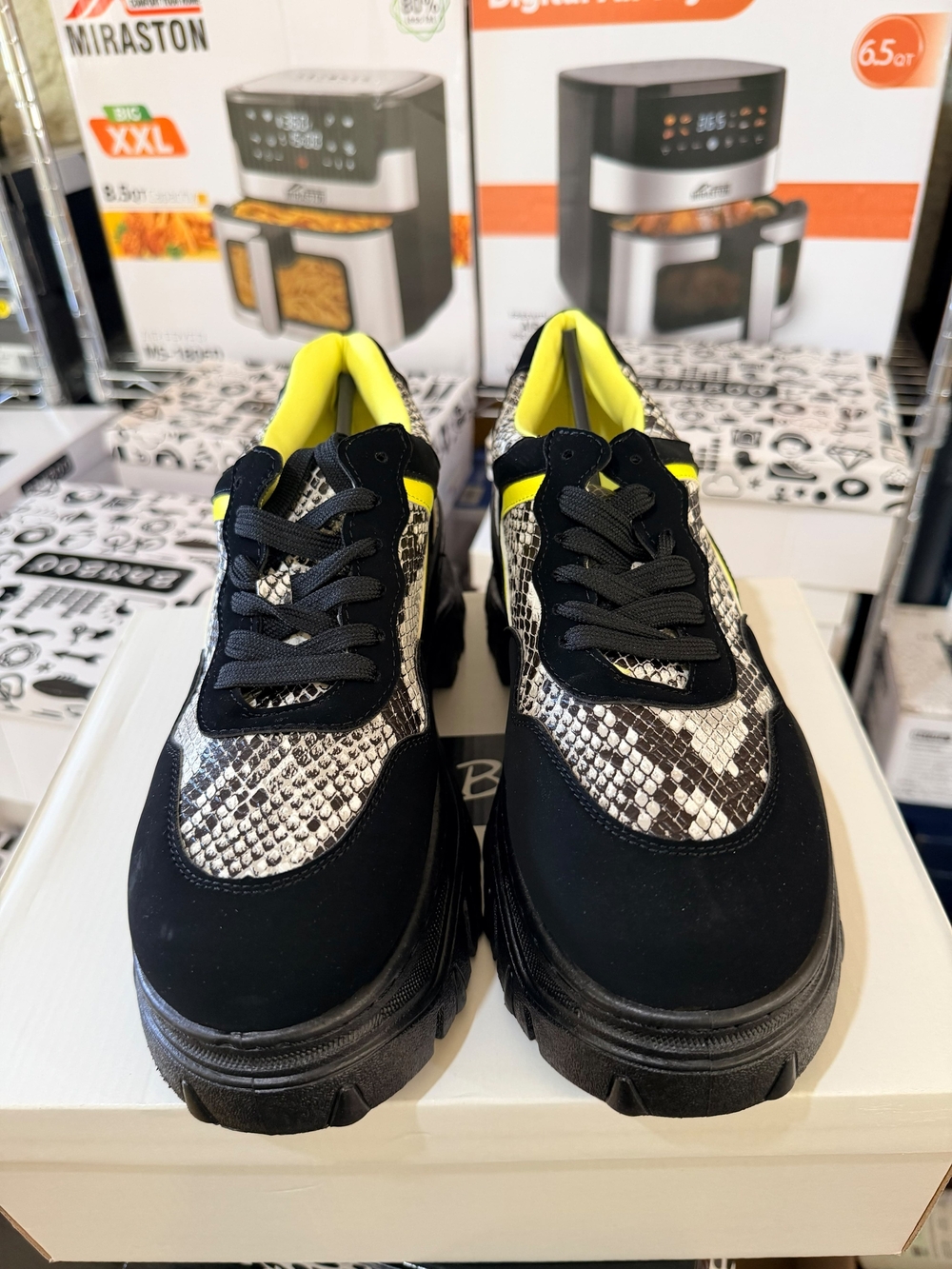 BAMBOO Black Sneakers with Yellow Accent